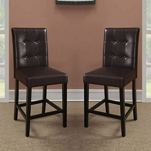 Set of 2 Brown Soft Faux Leather Upholstered Counter Height Stools High Chairs
