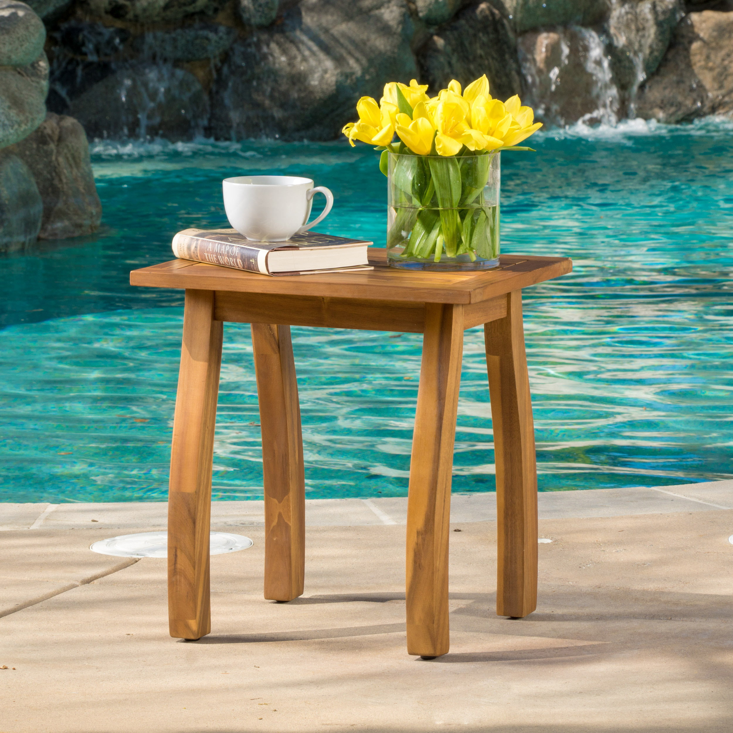 amarante outdoor acacia accent table, teak finish - walmart