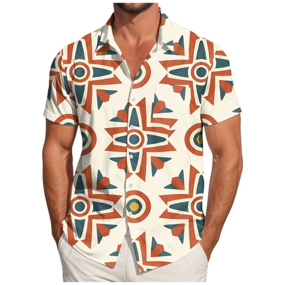 UAYOTSE Men's Casual Striped Shirts Button Down Short Sleeve Blouse Summer Hawaiian Shirt,Sizes 6XL