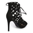 thumbnail image 4 of Wild Diva DH69 Women Suede Peep Toe Gilly Tie Hollow Out Stiletto Sandal, 4 of 5
