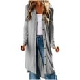 thumbnail image 2 of Women's Thin Button Up Casual Jacket Long Sleeve V Neck Slit Hem Hooded​​, 2 of 8