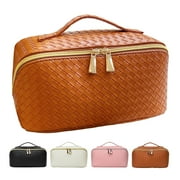 Charlore Large Capacity Travel Makeup Bag,Portable PU Leather Waterproof Cosmetic Bag,Large Opening Design Makeup Organizer Bag with Handle and Divider