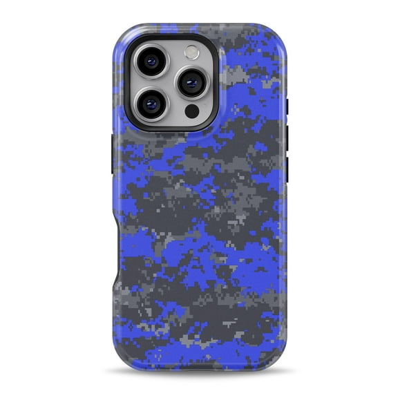 DesignSkinz Scratch-Resistant Hard Slim Case Compatible with iPhone 16 (Compatible with MagSafe) - Bright Royal Blue and Gray Digital Camouflage