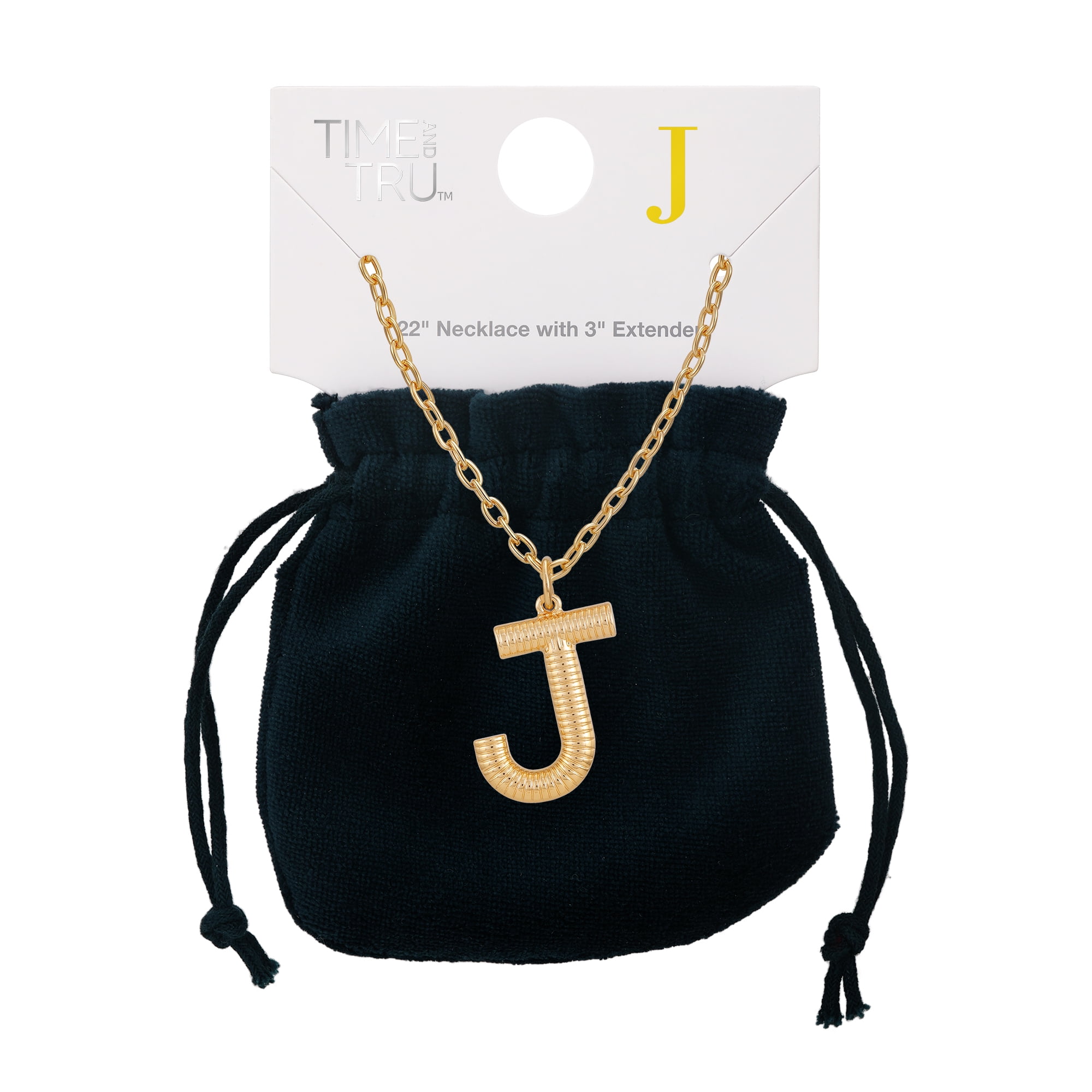 Time and Tru Women's Goldtone Initial J Necklace with Giftable Pouch