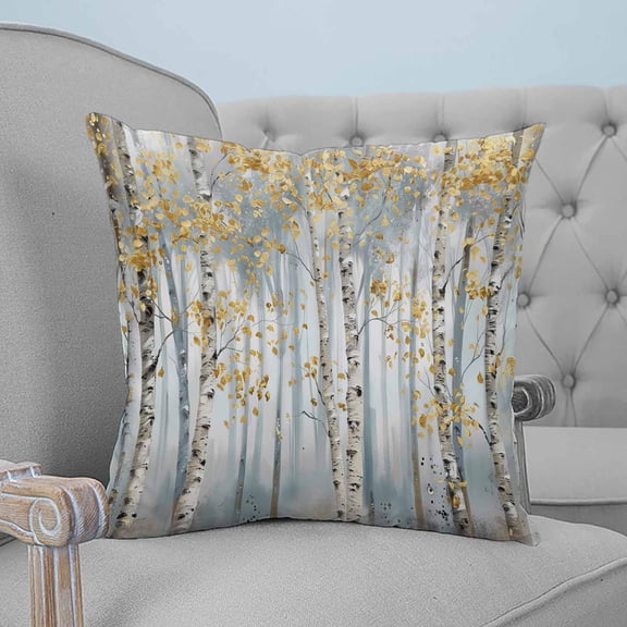 Yellow Grey Forest Throw Pillow Covers, Soft Pillowcases with Invisible Zipper, Grey Modern Art Oil Painting Decorative Square Pillow Cushion Covers for Living Room Couch Sofa Bed 20x20 Inches