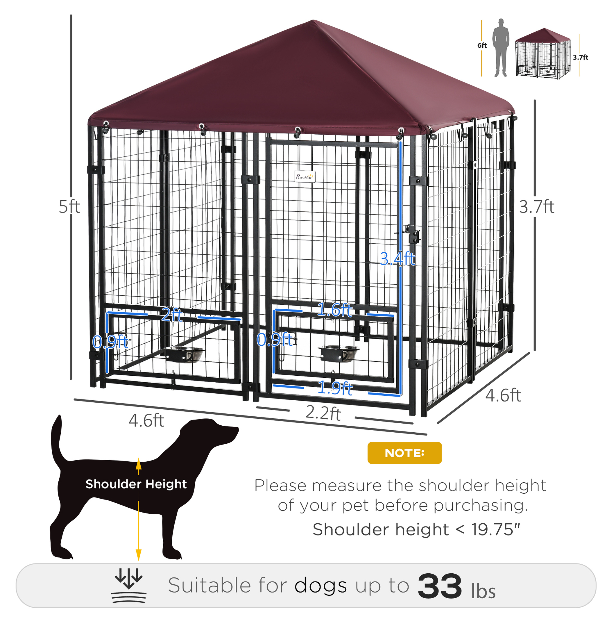 Dog Kennel 5x5x5ft Outdoor, Welded Wire Pet Playpen with Canopy