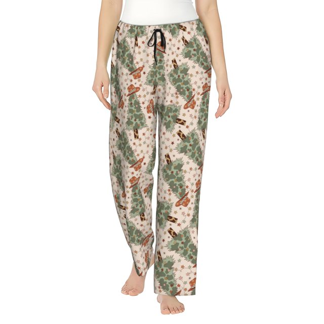 Fotbe Cowboy Christmas Trees Pantalones de Pijama para Mujer, Pantalones de Dormir, Pantalones Pj con Cordón y Bolsillos-Large