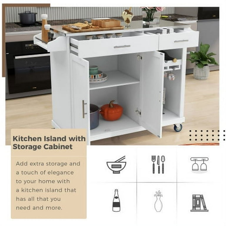 Kitchen Island With Towel Rack And Shelves For Storage – Rolling