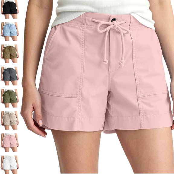 MLCDZ Lightweight Casual Shorts for Women Drawstring Loose Elastic High Waist Shorts with Pockets Athletic Lounge Hiking Travel Short Pants