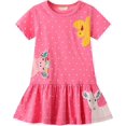 thumbnail image 3 of Likthione Vestido de manga corta para niñas y niños pequeños, vestido patinador acampanado con estampado de apliques de dibujos animados, vestido de algodón, 3 of 5