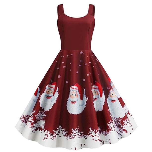 Moda Womne Feliz Navidad Muñeco de nieve Copo de nieve Imprimir Camis Vestido sin mangas Pompotops ghjkhdj1121