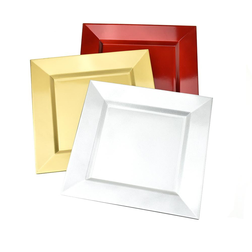 Holiday Plastic Square Charger Plates, Assorted Colors, 13Inch, 3