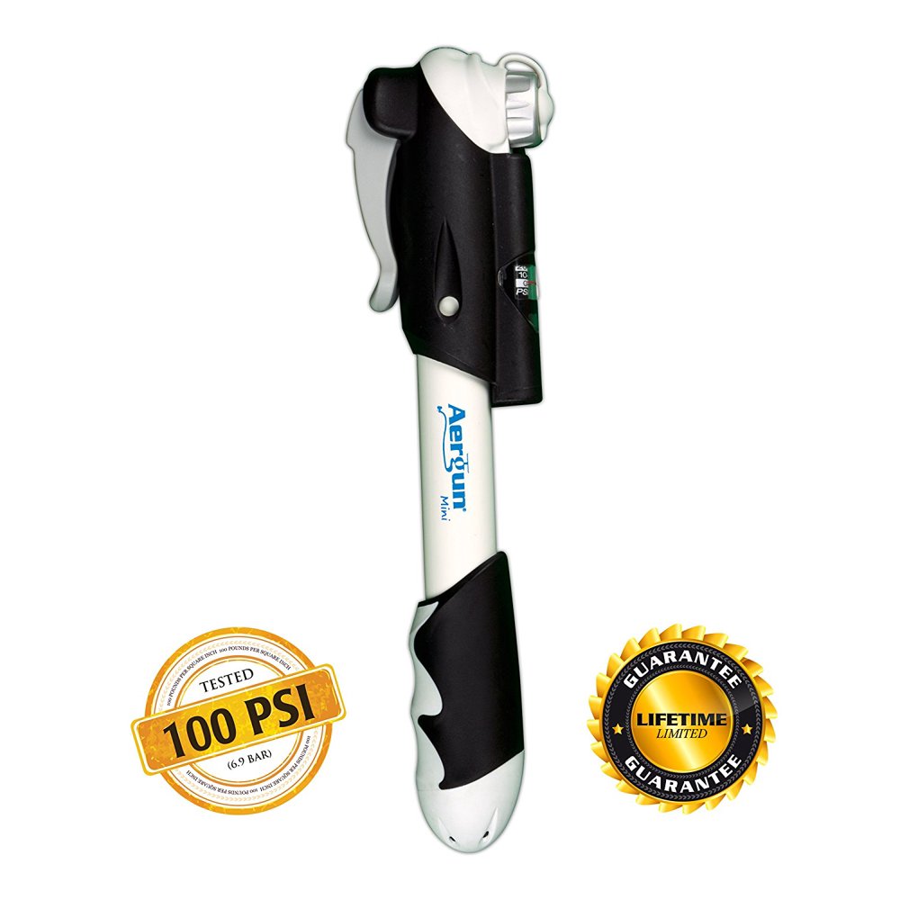 AerGun Mini Bike Pump Micro Bike Pump with Pressure Gauge, 100 PSI Dual Action, Portable Bicycle