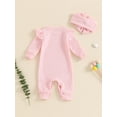 thumbnail image 5 of FEORJGP Toddler Baby Girl Waffle Rompers 0 3M 6M 12M 18M Infant One-piece Jumpsuits Solid Color Ruffled Long Sleeves Bodysuits Round Neck Playsuits Fuute Causal Basic Clothes for Spring Fall, 5 of 7