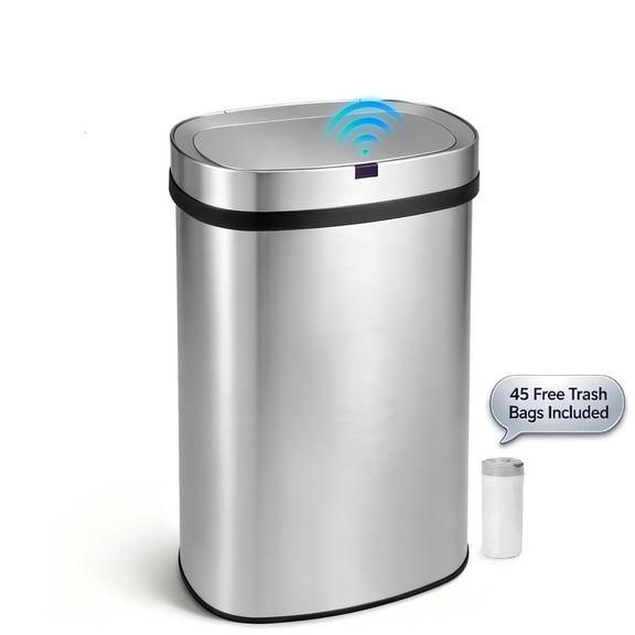 Innovaze 13 Gal. Touchless Motion Sensor Stainless Steel Kitchen Trash Can, Oval Design, Includes 45 Trash Bags, Silver
