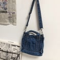 thumbnail image 4 of Bolso de hombro de mezclilla para mujer, Bolso de moda informal suave para estudiante (azul oscuro), 4 of 8
