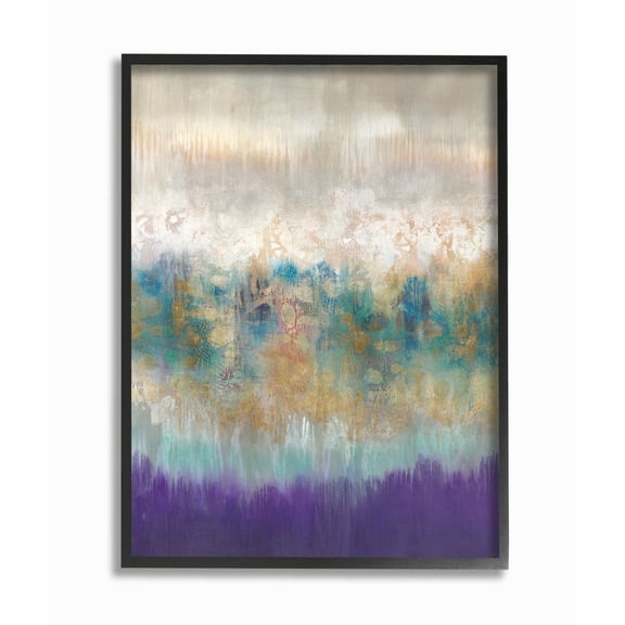 Stupell Industries Elegant Purple Grey Gold Brush Stroke Abstract Painting Framed Wall Art Design by K. Nari, 24" x 30", Black Framed