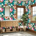 thumbnail image 4 of Boho Peel and Stick Wallpaper Vibrant Floral Peonies Roses Lilies Teal Contact Paper 23.6in x 9.8ft Wallpaper Removable Self Adhesive Wall Paper for Bedroom, 4 of 8