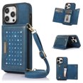 thumbnail image 1 of ELEHOLD Stylish Wallet Case for iPhone 14 Pro Flip Card Slots Diamond Bling Sparkle Design RFID Blocking Detachable Shoulder Strap for Girls Women Purse Case 6.1 inch,Blue, 1 of 8