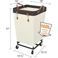 thumbnail image 2 of 160L Laundry Basket with Wheels, Large Rolling Hampers for Clothing Organizer, Dirty Clothes Basket for Hotel, Home, Closet, Dorm, Beige, 2 of 16