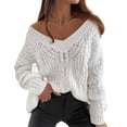 thumbnail image 1 of Sonducket Suéter de mujer con cuello en V, manga larga, suéter hueco suelto, ropa de Color sólido, Tops casuales elegantes a la moda para exteriores Prendas para la parte del cuerpo SG Sonducket AP015444-04, 1 of 6