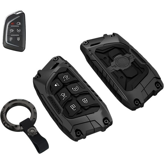 Key Fob Cover Compatible with Cadillac Escalade ESV CT5 CT6 XTS XT4 XT5 XT6 ATS Lyriq Optiq 2020-2026 6 Button Zinc Alloy Keychain Case Holder Protector,Gun Black,6 buttons