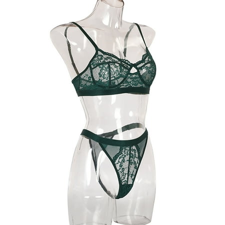 

1111Fourone 2Pcs Lace Hot Underwear Set Bra Underpant Gift for Women