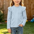 thumbnail image 2 of WDWYY Little Girls Cotton Long Sleeve Top Loose Fit Casual Crew Neck Ruffle Shoulder Soft T Shirt Light Blue 4-5 Years, 2 of 8