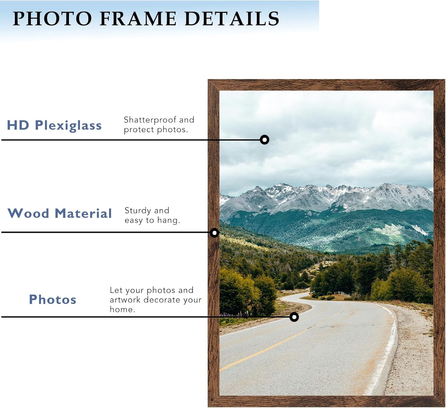 11x15 Picture Frame Deep Brown for Wall Hanging, Wood 11 x 15 Frame Photo Frame for Wall Horizontally or Vertically, Deep Brown, 3 Pack