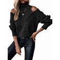 thumbnail image 3 of Women Cold Shoulder Sweater Turtelneck Cut Out Pullover Sweater Casual Long Sleeve High Neck 2 in 1 Tops Black S, 3 of 10