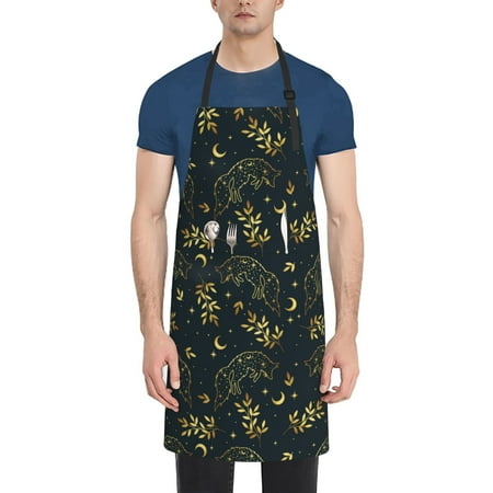 

Xecao Golden line fox Print Kitchen Cooking Aprons Waterproof Adjustable Bib Aprons with 2 Pockets for Women Men Chef