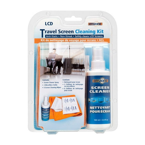 Emzone - Travel Screen Cleaning Kit - Includes 100ml Screen Cleaner - 1 Microfibre Cloth - 6 Screen Cleaning Wipes Alcohol & Ammonia Free (47077)