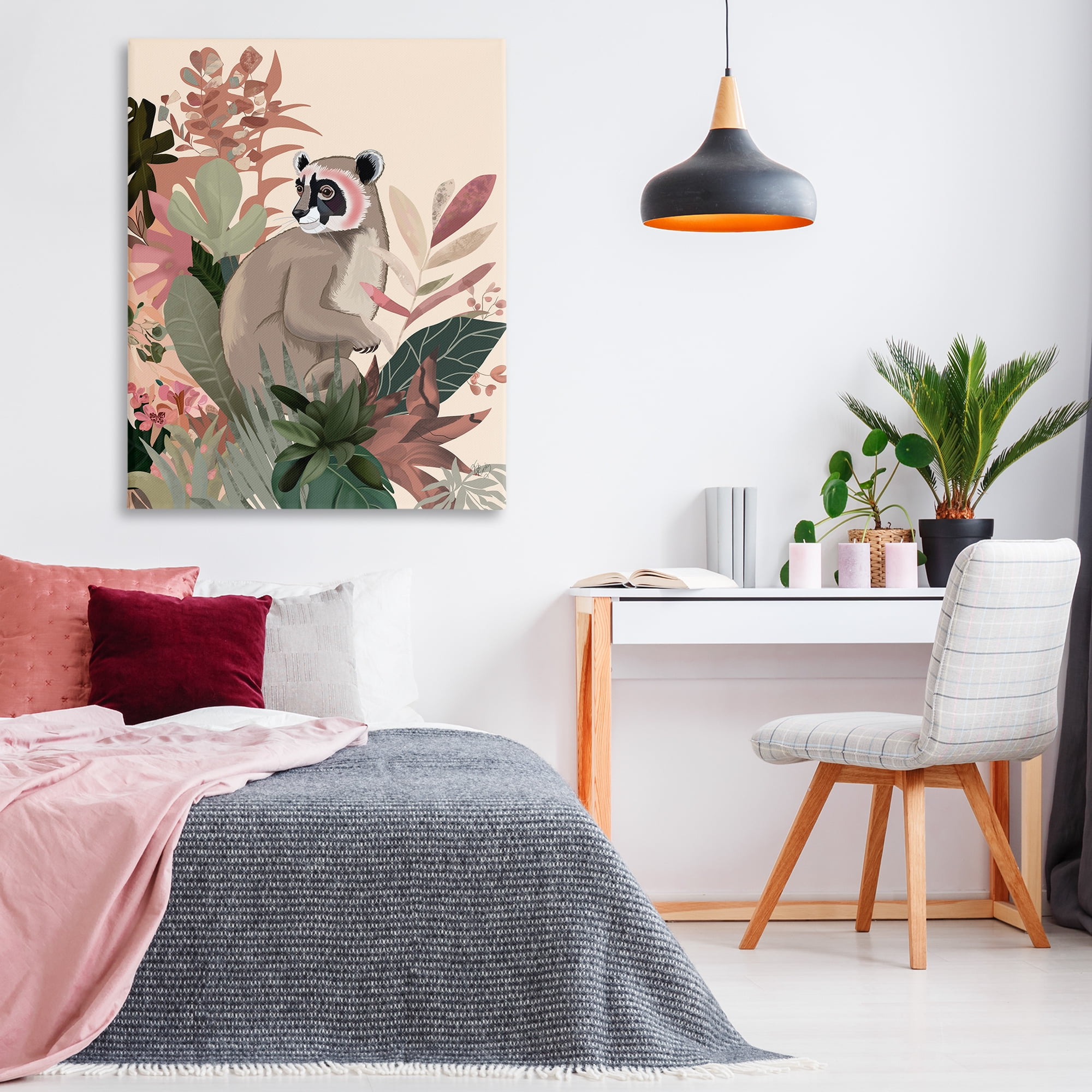 Stupell Industries Lemur & Tropical Plants Animals & Insects Painting Gallery Wrapped Canvas Art Print Wall Art, 36 x 48
