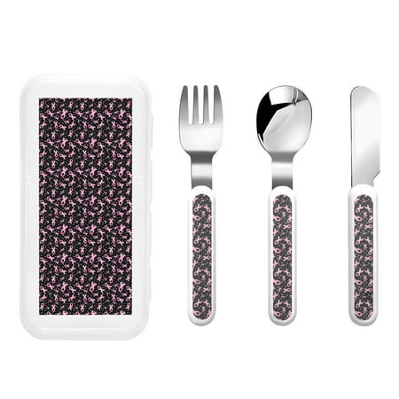 

Cauagu Breast Cancer Awareness (2) Print 3-Pieces Toddler Cutlery Set Kids Silverware Set with Spoons Forks & Knife Stainless Steel Utensils for Kids Dishwasher Safe