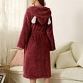 thumbnail image 2 of HAiming Women's Robes 2025 Long Sleeve Belted Mid Length Fuzzy Sleepwear Plush Bathrobe Knee Length Bath Gown Onesie, 2 of 5