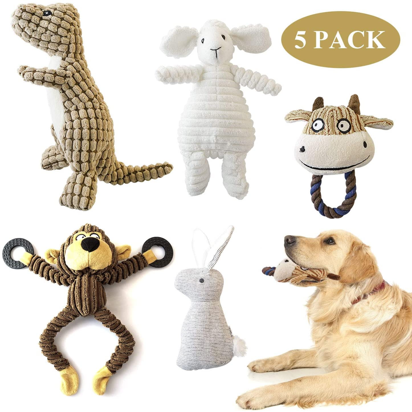 Large Dogs 5 Pack Dog Squeaky Toys Durable Plush Stuffed Pet For Small Medium 