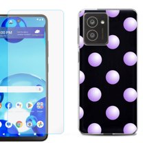 For HMD Vibe Shockproof Phone Case Cover with Tempered Glass Screen Protector, by OneToughShield - Polka Dot / Purple