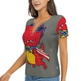 thumbnail image 2 of Wukai Dinosaur Super Hero Cartoon Casual V-Neck Graphic Tees for Women: Lightweight and Breathable Summer Tops with Stylish Design-Large, 2 of 8