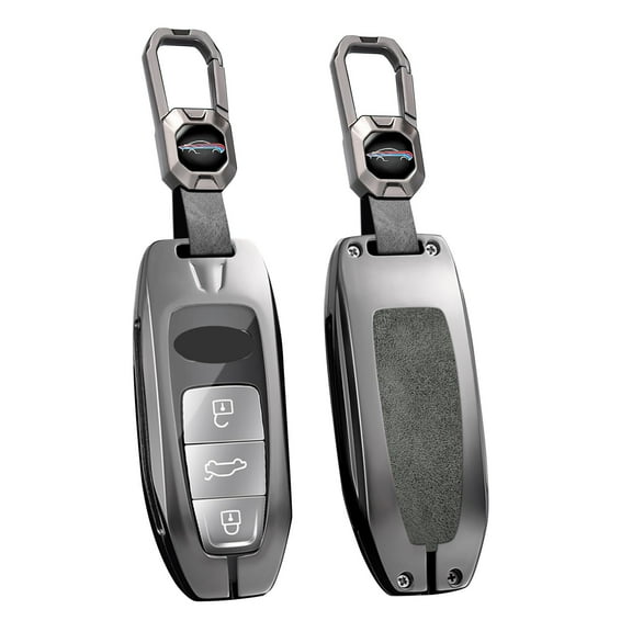 Key Fob Cover Compatible with Audi A6 A8 Q7 S6 A7 S7 E-Tron RS6 RS7 Q8 SQ8 SQ7 Accessories Alloy& Leather Smart Remote Key Shell Case with Keychains Keychian
