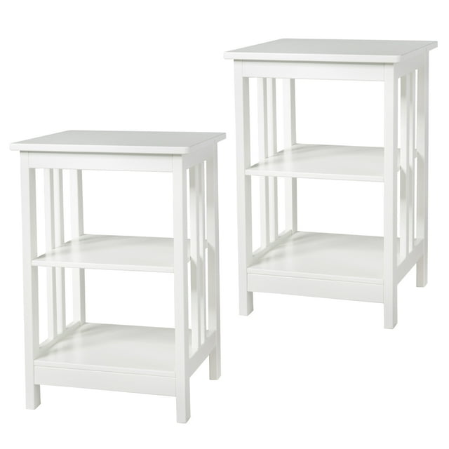 Costway 2 PC 3-tier Side Table Nightstand End Table W/ Baffles & Round Corners White