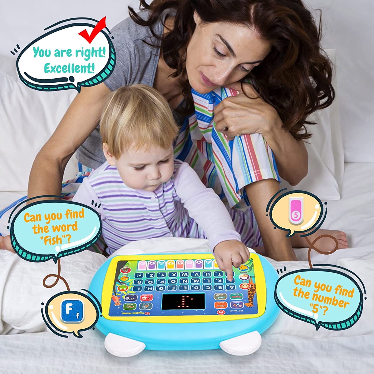 Baby Tablet Toy for 1 2 3 Years Old Boys Girls, Educational Kids Tablet Learning Pad with LED Screen, Interactive Toy for Numbers, Animals Maths, Christmas Birthday Gift for Infants Toddlers Kids
