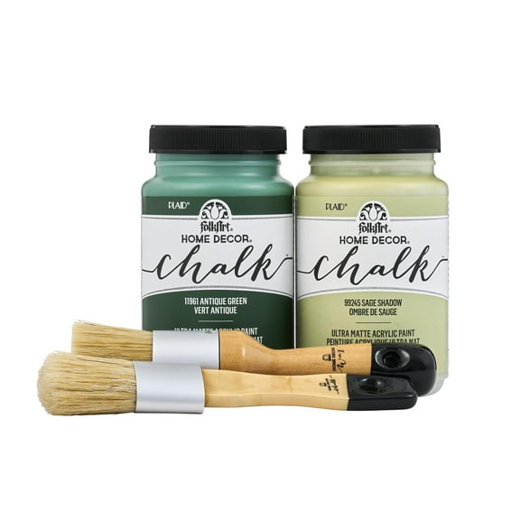 FolkArt Home Décor Chalk 8oz Greens Kit with 2 Ultra Matte Acrylic Paints and a 2 Piece Brush Set