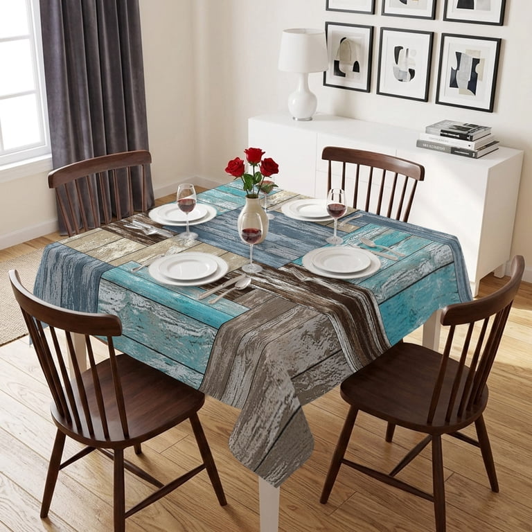 Square Tablecloth-60x60in,Farm Wood Borad Colorful Waterproof Table ...