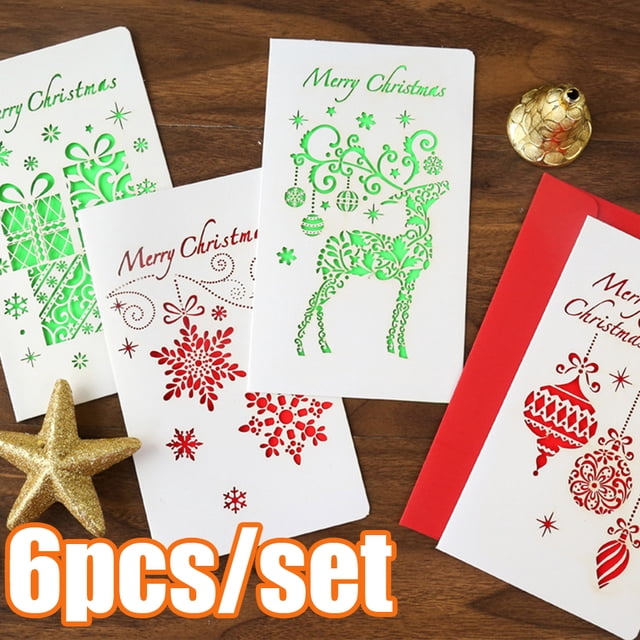 Neinkie 6Pcs/Set Christmas Paper Tags Hallow Designs Hanging Labels Xmas Tree Snowflake Snowman Reindeer Bell Berry Shape Gift Tag for Christmas Art Craft Wedding Favor