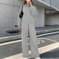 thumbnail image 3 of Kinrui Women's 2 Piece Matching Lounge Set Winter Long Sleeve Quarter Zip Pullover Wide Leg Airport Travel Pants Casual Sweatsuit Tracksuits Gray,L, 3 of 8