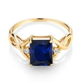 thumbnail image 2 of Gem Stone King 2.73 Cttw Blue Created Sapphire and Lab Grown Diamond Ring for Women | 18K Yellow Gold Plated Silver | Gemstone Birthstone | Emerald Cut 9X7MM | Size 8, 2 of 5