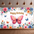 thumbnail image 6 of Floral Happy Birthday Decorative Butterfly Banner for Birthday Party Celebration Garden Event, 6 of 8
