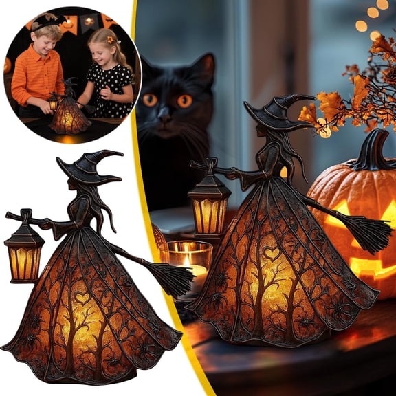 Collectibles Phantom Witch for Halloween, 9.4'' Summerween LED Witch Lamp, Gothic Glowing Table Lamp, Battery Operated Spooky Night Light for Home Porch Haunted House Halloween Decorations Best Gifts