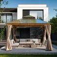 thumbnail image 2 of Domi Outdoor Living 12 X 12 Hardtop Gazebo Outdoor Aluminum Gazebo with Polycarbonate Double Roof Canopy for Lawn and Garden, with Curtains & Net (Wood Looking), 2 of 7
