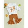 thumbnail image 3 of Liacowi Little Girls Thanksgiving Outfits 6M 12M 18M 2T 3T 4T Toddler Baby Girls Long Sleeve Letter Print Sweatshirt+Flare Pants Kids Girls 2Pcs Thanksgiving Clothes Costume, 3 of 9